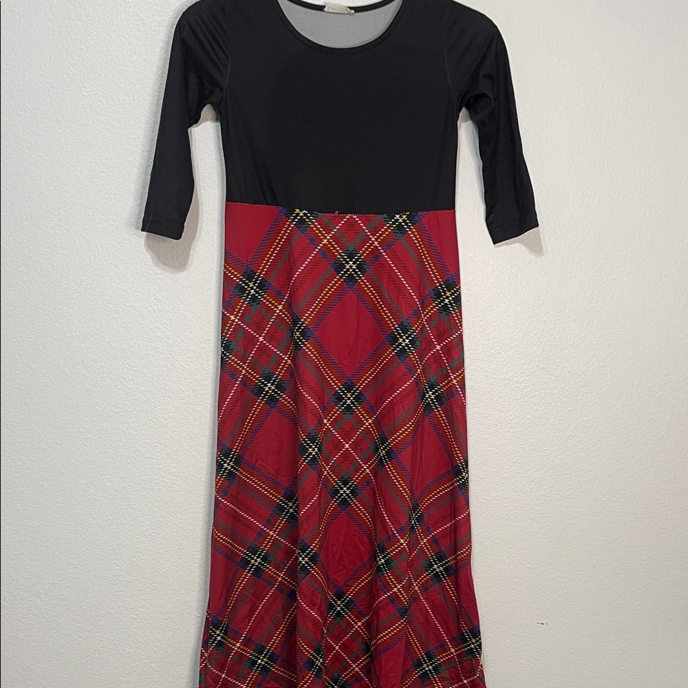 Charming Black and Red Plaid Kids Dress PTP 14” GUC